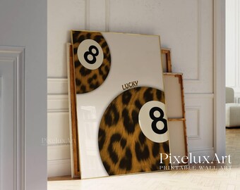 Vintage Leopard 8 Ball Print, Aesthetic Funky Wall Art, Neutral Retro Decor, Retro Collage Apartment Decor, Y2K Apartment Decor, Leopard Art, image 5
