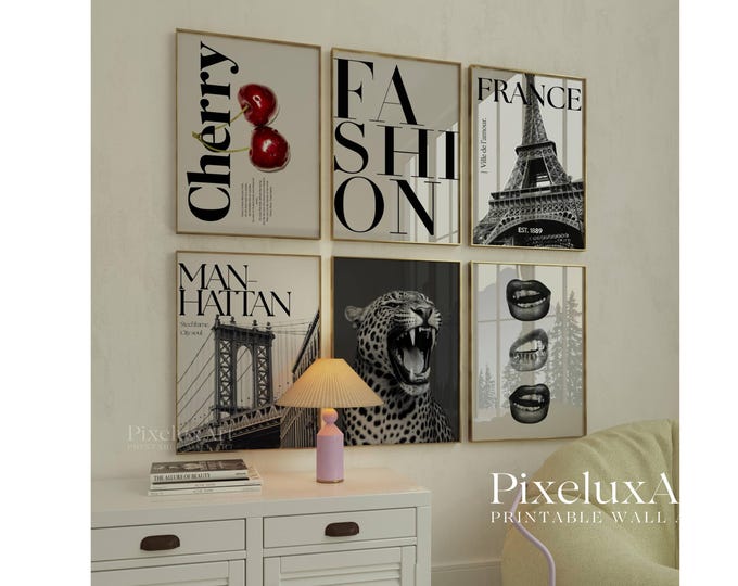 Set of 6 Trendy Black and White Gallery Wall Art, Modern…