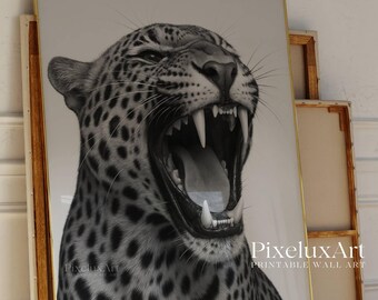 Black & White Cheetah Poster – Leopard Roar Art, Museum Quality Leopard Photo Print, Vintage Aesthetic Wall Art, Maximalist Photo Art Print, image 5