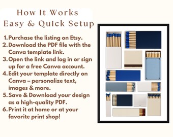 Navy Blue Matchbook Canva Template • DIY Custom Matches Poster • Personalized Matchbox Digital Download • Editable Matchbook Blank Art Gift, image 6