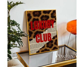 Luxury Club Leopard Print, Red Girly Wall Art, Preppy Dorm Decor, Trendy Aesthetic Print, Retro Collage Y2K Apartment Decor, Funky Wall Art, image 7