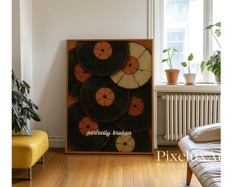 Retro Broken Vinyl Record Wall Art, Retro Music Room Decor, Vinyl Records, Vintage Aesthetic Print, Groovy Eclectic Poster, Maximalist Print, image 6