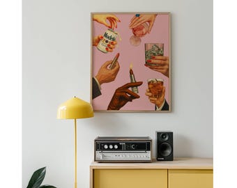 Retro Lipstick Poster, Vintage Girly Bar Cart Art, Trendy Wall Art, Aesthetic Dorm Room Decor, Pink Glam Poster, Trendy Cheers Retro Print, image 6
