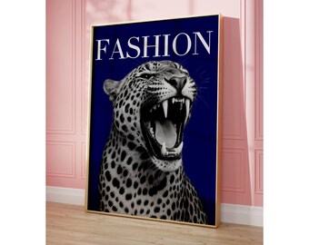Navy Blue Set of 6 Trendy Gallery Wall Art, Aesthetic  Chic Apartment Decor, Trendy Leopard, Ace Card Print, Stylish Y2K Wall Art, image 8