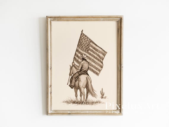 Cowboy American Flag Wall Art