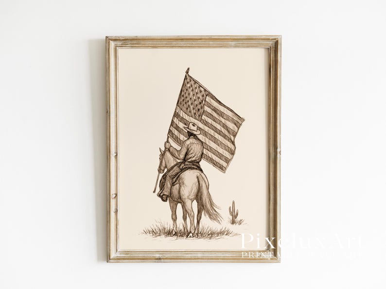 Cowboy American Flag Wall Art