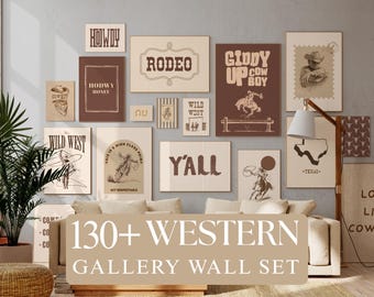 130+ Western Wand Kunst Set, Cowboy Kinderzimmer Jungen Dekor, Rodeo druckbare Galerie, Ranch Country Poster, Yeehaw Wilder Westen Art Bundle