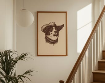 Cowboy Dog Wall Art | Western Country Printable | Rustic Farmhouse Decor | Cute Dog Illustration | Vintage Western Poster, image 1