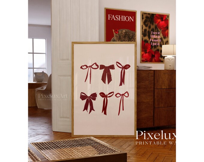 Red Bow Wall Art | Girly Bow Minimal Printable Poster…