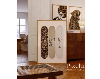 Retro Neutral Leopard Wall Art Set of 6 | Trendy Leopard Posters, Y2K Fashion Animal Cheetah Wall Art Set, Aesthetic Dorm & Apartment Decor, image 4