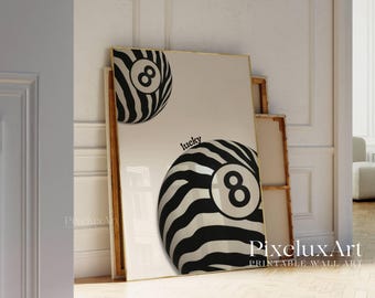 Zebra 8 Ball Poster, Lucky 8 Ball Print, Black and White Funky Wall Art, Retro Y2K Apartment Decor, Preppy Dorm Room Aesthetic, Retro Pirnt, image 5