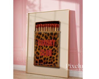 Red Retro Leopard Matchbox Art Print, Luxury Club Print Wall Art, Trendy Wall Art, Funky Dorm Decor, Y2K Girl Room Print, Dorm Room Print, image 3