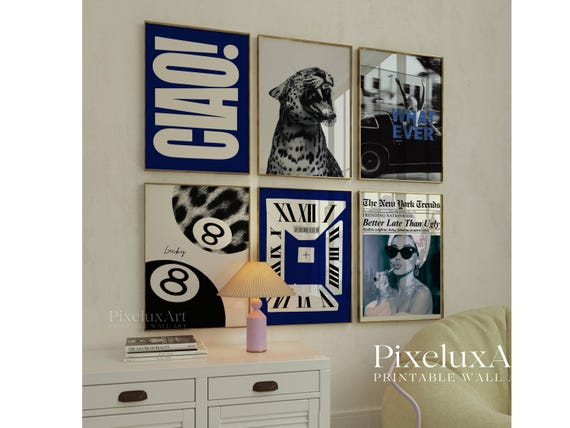 Retro Black and Navy Blue Gallery Wall Art