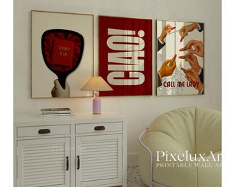 Set of 6 Girly Red Wall Art Prints - Feminine Aesthetic Poster, Vintage Matchbox, Typography, Vinyl Print, Trendy Dorm & Apartment Wall Art, image 5