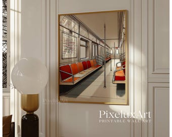 NYC Subway Art Print, New York Subway Train Poster, Minimal Modern Wall Art, Abstract Minimal Art, Subway Decor, New York Print, Mid Century, image 6