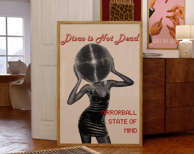 Disco Wall Art, Retro Collage Wall Art, Mirrorball Poster…