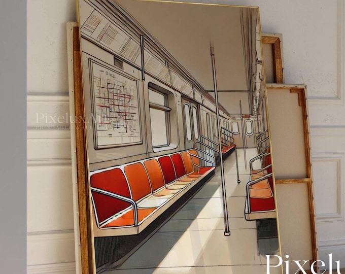 NYC Subway Art Print, New York Subway Train Poster, Minimal Modern Wall Art, Abstract Minimal Art, Subway Decor, New York Print, Mid Century