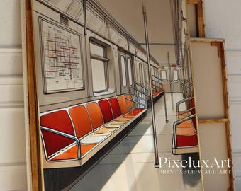 NYC Subway Art Print, New York Subway Train Poster, Minimal Modern Wall Art, Abstract Minimal Art, Subway Decor, New York Print, Mid Century, image 3