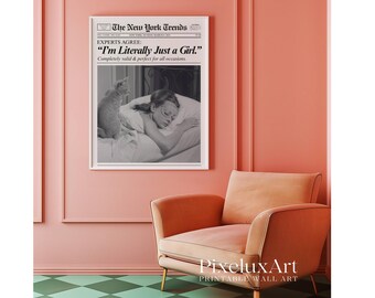 Trendy Newspaper Print, Girly Retro Wall Art, Just a Girl Quote Poster, Dorm Room & Bathroom Decor, Retro Newspaper Poster,  Trendy Wall Art, image 8