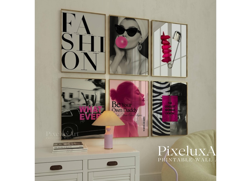 Pink & Black Fashion Poster Set: Y2K Girly Collage (Digital Download)