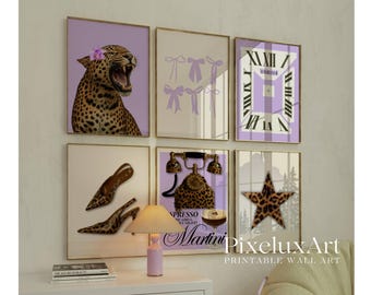 150+ Purple Leopard Wall Art Set, Preppy Room Decor, Y2K Aesthetic Prints, Trendy Gallery Wall Bundle, Coquette Poster, Baddie Room Art, image 9