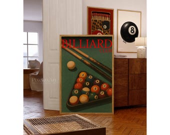 Retro Billiards Print, Retro Pool Hall Wall Art, Vintage Billiards Print, Game Room Decor, Green Pool Ball Print, 8 Ball Room Print, image 1