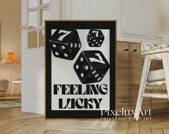 Lucky Wall Art Set of 3 – Lucky You Black and White Casino Gallery Prints, Retro Dice & Playing Card Posters, Stylish Game Room or Bar Decor, image 6