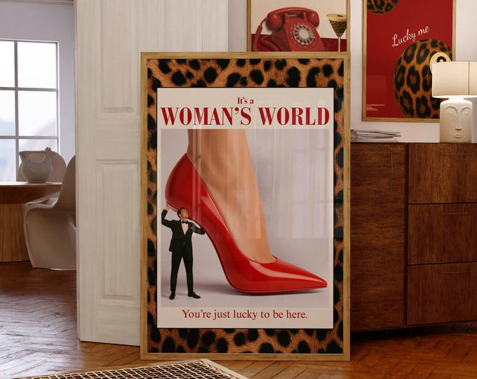 Feminist Wall Art, Red Funky Art, Trendy Leopard Wall Art…