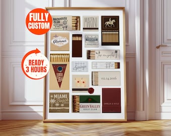 Personalisiertes Streichholzschachtel Poster - Personalisierte Streichholzschachtel Kunst, Streichholzbrief Jahrestagsgeschenk, Vintage Streichholzbuch Druck, Digitaler Streichholzdruck, Einzigartiges Geschenk