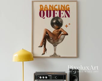Dancing Queen Retro Wall Art, Disco Ball Head Print, Funky Wall Art, Y2K Aesthetic Print, Trendy Bar Cart & Dorm Decor, Trendy Wall Art, image 5
