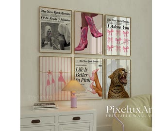 Pink Leopard Wall Art Set – 6 Trendy Posters, Y2K Fashion Decor, Pink Leopard Print, Aesthetic Dorm Room Decor, Cheetah Poster for Bedroom, image 4