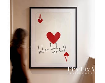 Set of 3 Ace of Hearts Prints, Black Red Navy Wall Art, Playing Card Poster Set, Typography Print, Romantic Aesthetic Decor, How Lucky Print, image 9