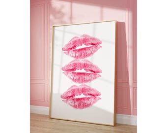 Pink Leopard Wall Art Set – Coquette & College Dorm Prints, Pink Kiss Lips, Girls Just Wanna Fun and Bikini Poster, Preppy Girly Wall Art, image 6