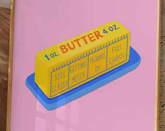 Pink Butter Wall Art Print, Cute Food Illustration for Kitchen Decor, Retro Breakfast Poster, Funny Kitchen Art, Gift for Butter Lovers, image 3