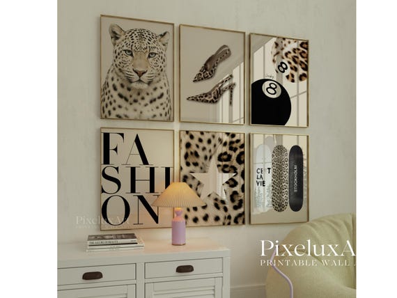 Retro Neutral Leopard Wall Art Set – 6 Trendy Leopard Posters, Y2K Fashion Decor, Trendy Leopard Print, Aesthetic Dorm & Apartment Decor