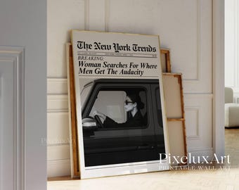 Trendy Newspaper Print, Woman Searches Men Audacity Retro Girly Wall Art, Dorm Room Poster, Magazine Newspaper Art Print for Girl Apartments, image 6