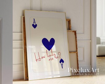 Set of 3 Ace of Hearts Prints, Black Red Navy Wall Art, Playing Card Poster Set, Typography Print, Romantic Aesthetic Decor, How Lucky Print, image 3