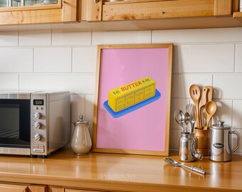 Pink Butter Wall Art Print, Cute Food Illustration for Kitchen Decor, Retro Breakfast Poster, Funny Kitchen Art, Gift for Butter Lovers, image 7