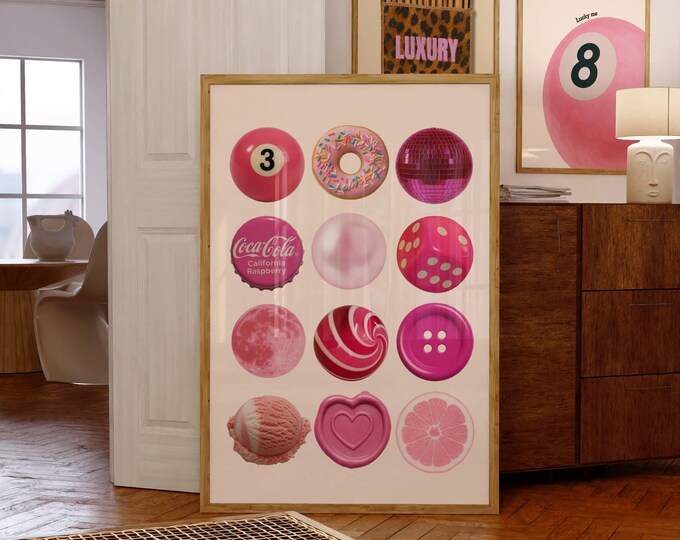 Pink Pop Collage Print, Y2K Wall Art, Coquette Aesthetic…
