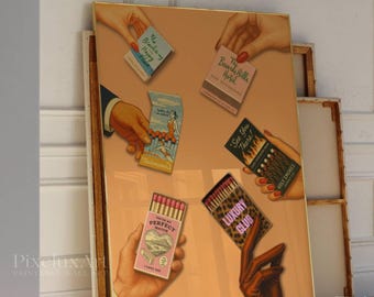 Vintage Matchbook Wall Art, Retro Matchbox Print, Funky Poster, Bar Cart Art Decor, Aesthetic Dorm Room Printable Poster, Matchbox Collage, image 3