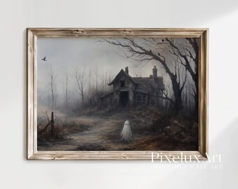 Halloween Ghost Wall Art Bundle – Spooky Rustic Haunted House and Gothic Castle Prints, Dark Academia Skull & Pumpkin Gallery Set, image 4
