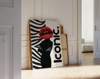 Y2K Fashion Print: Zebra, Red Lips, Pop Art (Digital Download, image 4