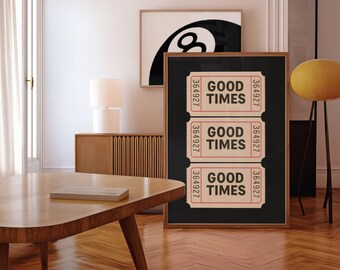Good Times Ticket Print, Ticket Club Wall Art, Funky Black & White Collage Poster, Retro Ticket Poster, Trendy Ticket Wall Art, image 6