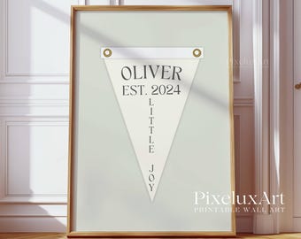 Custom Baby Name Pennant Flag | Personalized Nursery Banner, Soft Pastel Printable, Newborn Wall Art, Baby Shower Gift, Baby Room Decor, image 9
