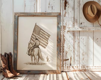 Cowboy American Flag Wall Art | Western Country Print | Rustic Farmhouse Decor | Vintage Cowboy Poster | USA Western Wall Art, image 3