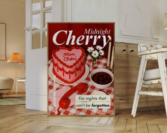 Cherry Poster Print | Trendy Cherry Art for Apartment Decor & Cherry Lovers, Girly Aesthetic Wall Art for Trendy Rooms, Cute Dorm Decor,, image 4