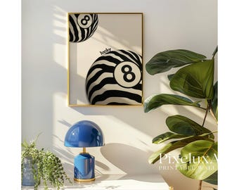 Zebra 8 Ball Poster, Lucky 8 Ball Print, Black and White Funky Wall Art, Retro Y2K Apartment Decor, Preppy Dorm Room Aesthetic, Retro Pirnt, image 7