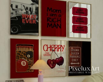 Retro Red Girly Wall Art Set – 6 Trendy Posters, Y2K Fashion Decor, Cherry Print, Aesthetic Dorm & Apartment Decor, Bold Red Apartment Print, image 8