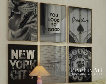 Set of 6 Trendy Black and White Gallery Wall Art, Aesthetic Chic Apartment Decor, Trendy Leopard, Modern Gallery Print, Stylish Y2K Wall Art, image 9