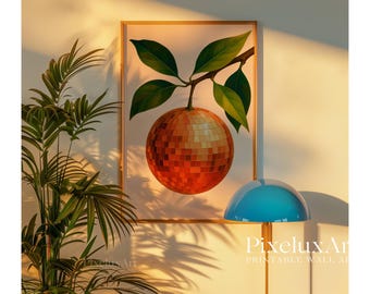 Retro Orange Disco Ball Decor, Trendy Kitchen Prints, Fruit Art Print, Citrus Fruit Poster, Funky Food Home Decor, Vintage Food Poster,, image 7